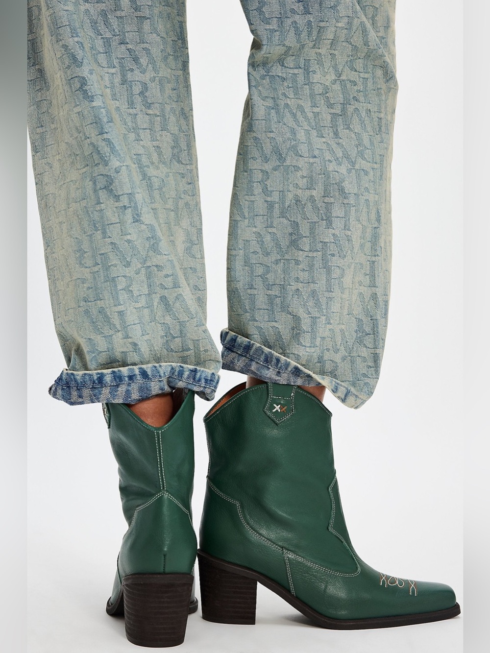 Free People Women's Wandering Western Boots, Teal  Leather,